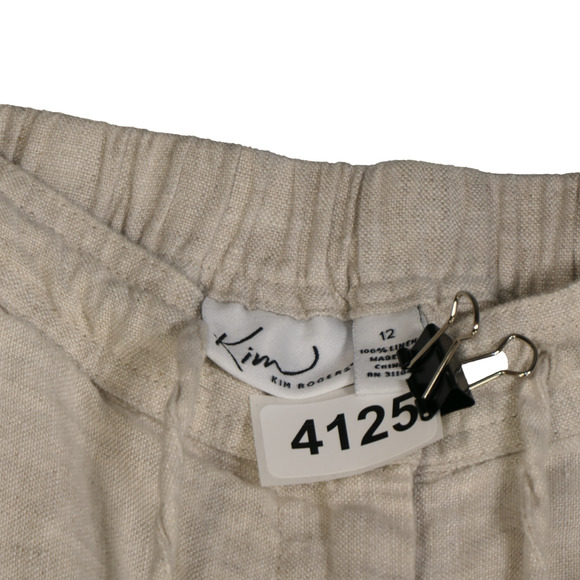 Kim by Kim Rogers Oatmeal Capri Pants Womens Size 12 100% Linen Pockets - Picture 10 of 10